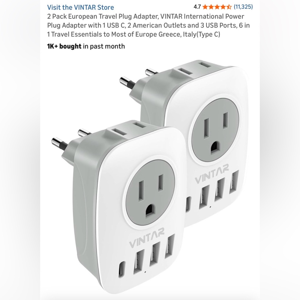 VINTAR Travel Plug Adapter with USB Ports